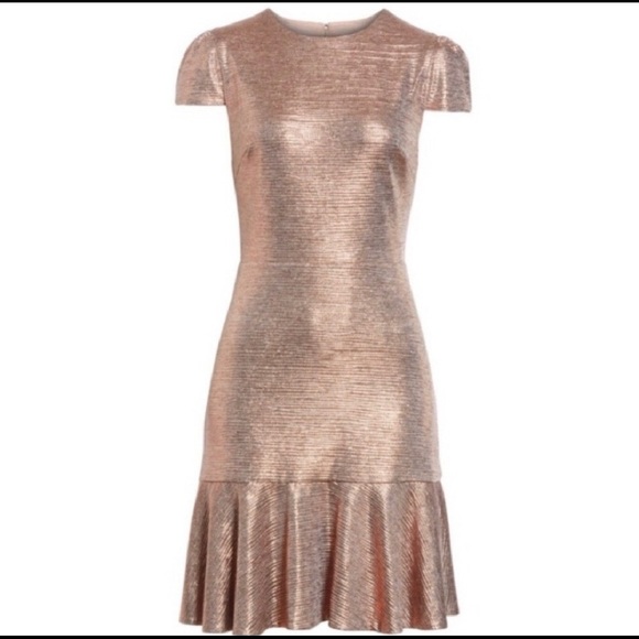 alice and olivia rose gold dress